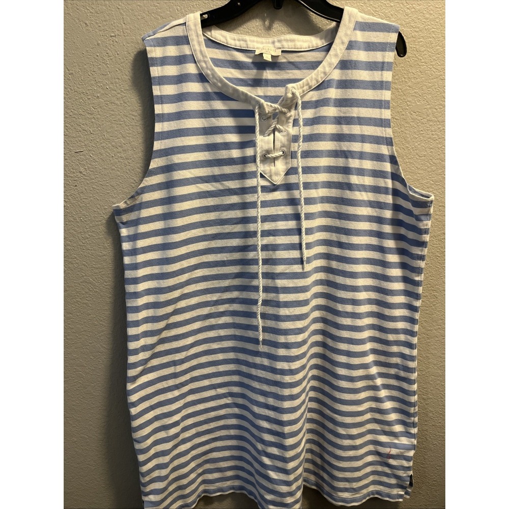 Talbots Blue‎ White Striped Lace Up Sleeveless Dress Size XL Cotton Blend